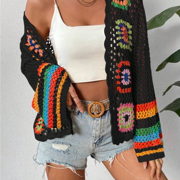 Colorful Crochet Open-Front Cardigan - Picture 4 of 6